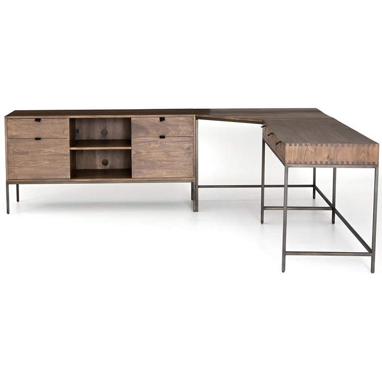 Image 6 Trey 101 1/2 inch Wide Auburn Poplar Desk System with Filing Credenza more views