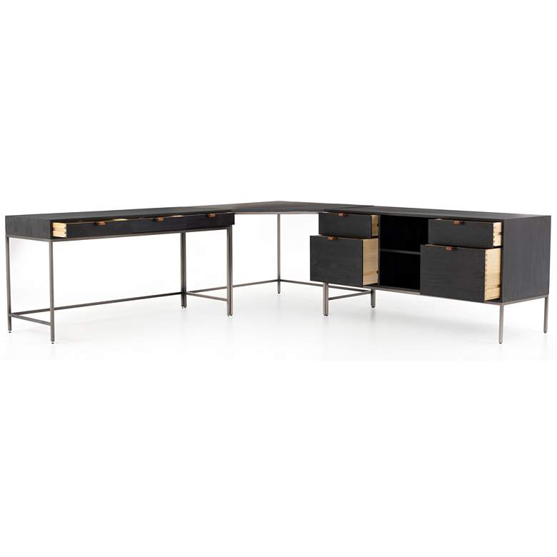 Image 5 Trey 101 1/2 inch Wide Black Wash Desk System with Filing Credenza more views