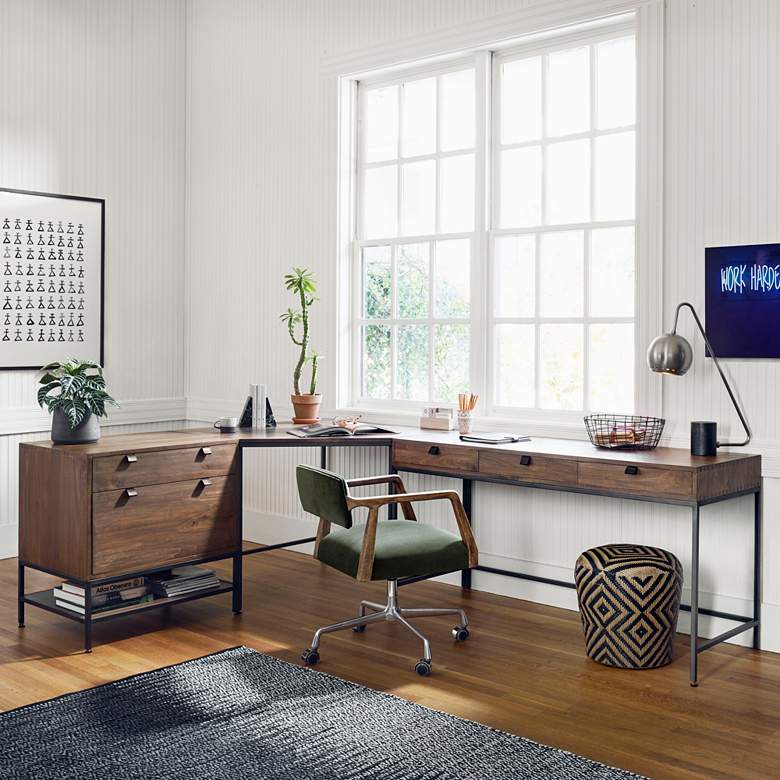 Image 1 Trey 101 1/2"W Auburn Poplar Desk System with Filing Cabinet