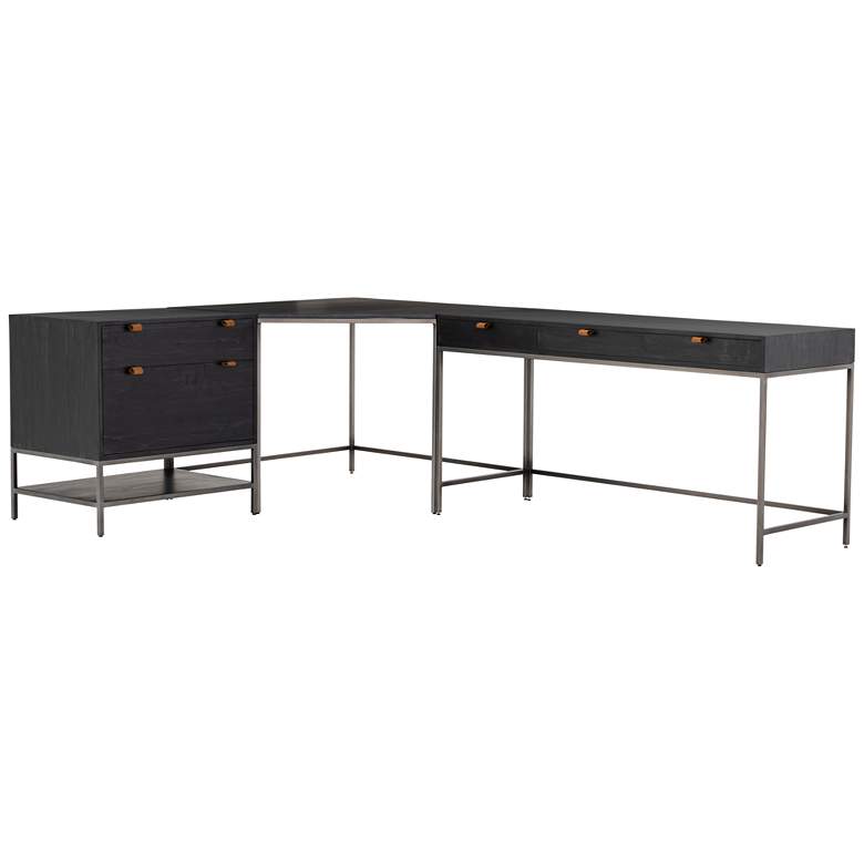 Image 1 Trey 101 1/2 inchW Black Wash Desk System with Filing Cabinet