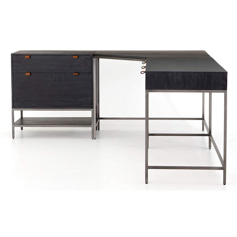 Image 5 Trey 101 1/2 inchW Black Wash Desk System with Filing Cabinet more views