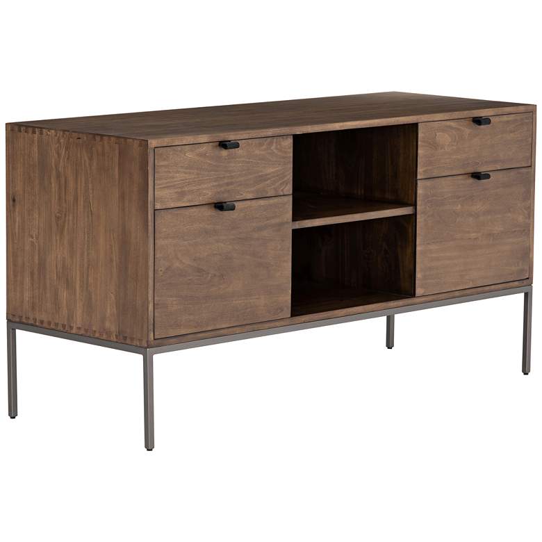 Image 1 Trey 59 3/4" Wide Auburn Poplar 4-Drawer Filing Credenza