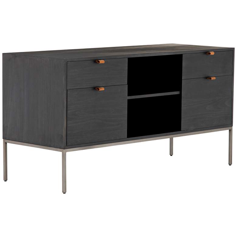 Image 1 Trey 59 3/4" Wide Black Wash Poplar 4-Drawer Filing Credenza