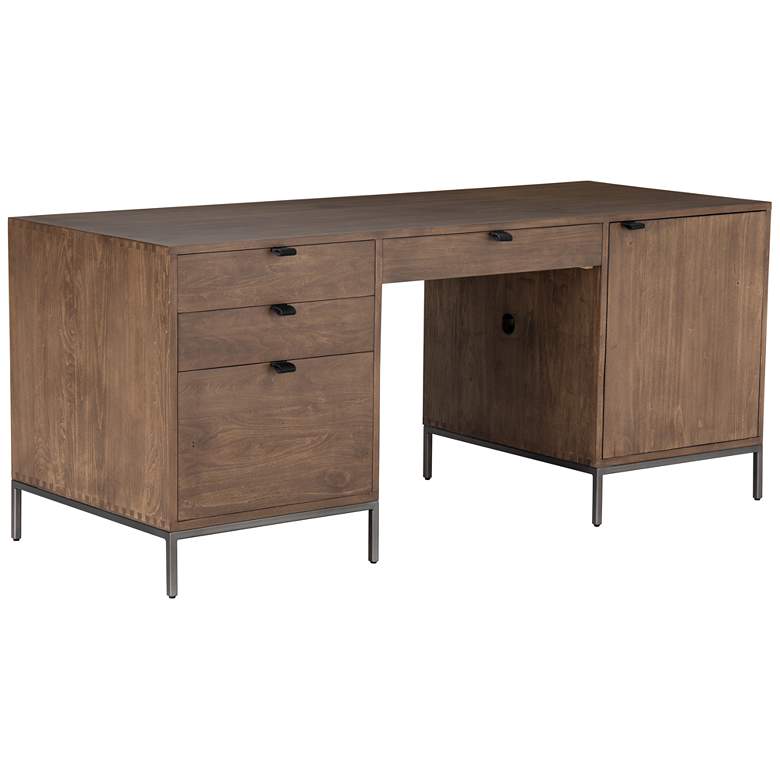 Image 2 Trey 70 inch Wide Auburn Poplar and Iron 4-Drawer Executive Desk