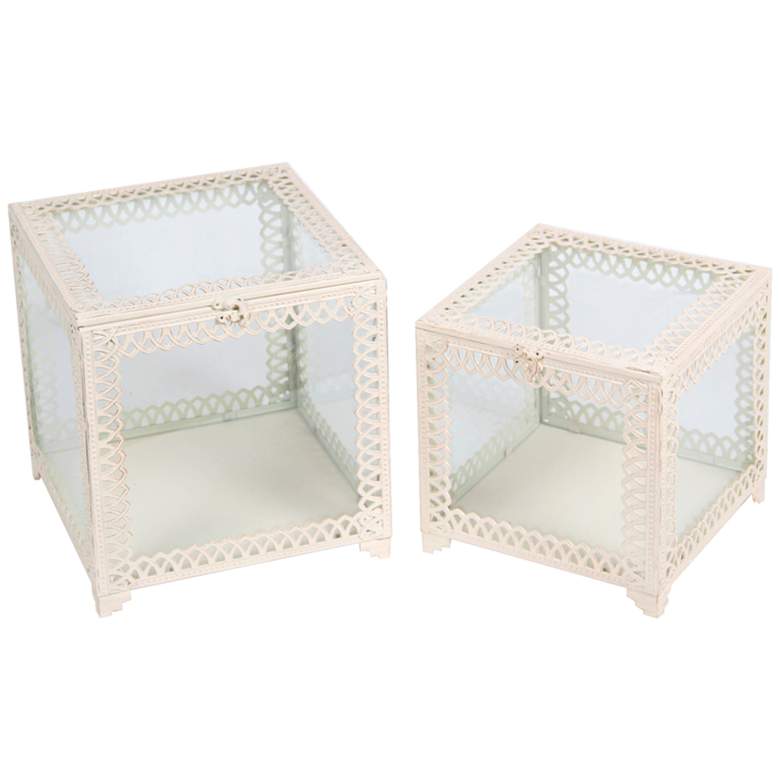 Image 1 Trezo Square White 2-Piece Glass Keepsake Box Set
