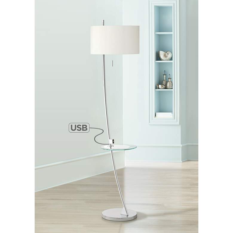 Image 1 Trezzio Chrome USB and Tray Table Floor Lamp