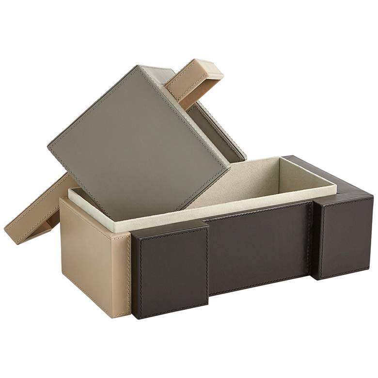 Image 3 Tri-Color Black Gray Beige Leather Box more views