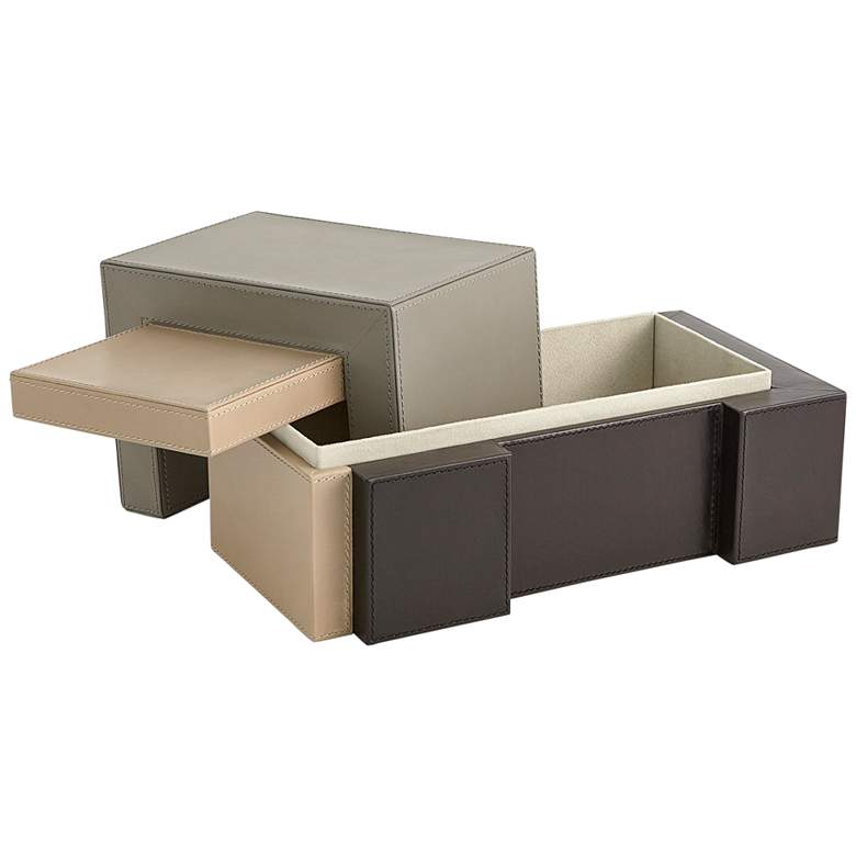 Image 4 Tri-Color Black Gray Beige Leather Box more views