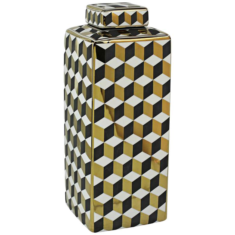 Image 1 Triad Black White Gray 16 inchH Decorative Ceramic Covered Jar