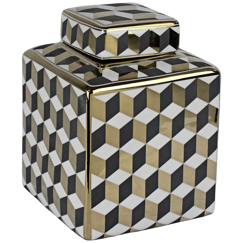 Image 1 Triad Black White Gray 8 inchH Decorative Ceramic Covered Jar