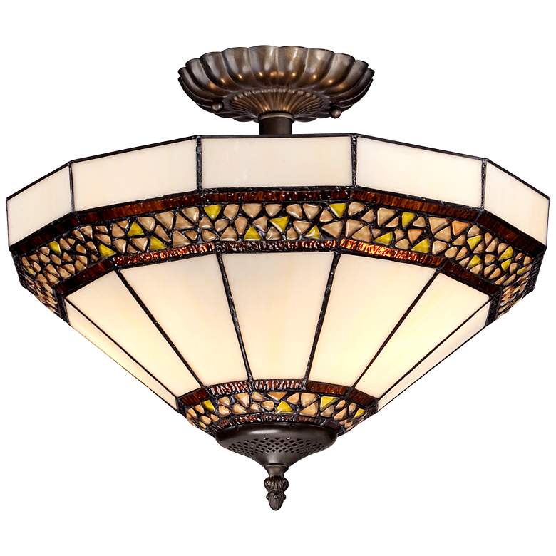 Image 1 Triangle Mosaic 16 inch Tiffany Style Glass Ceiling Light