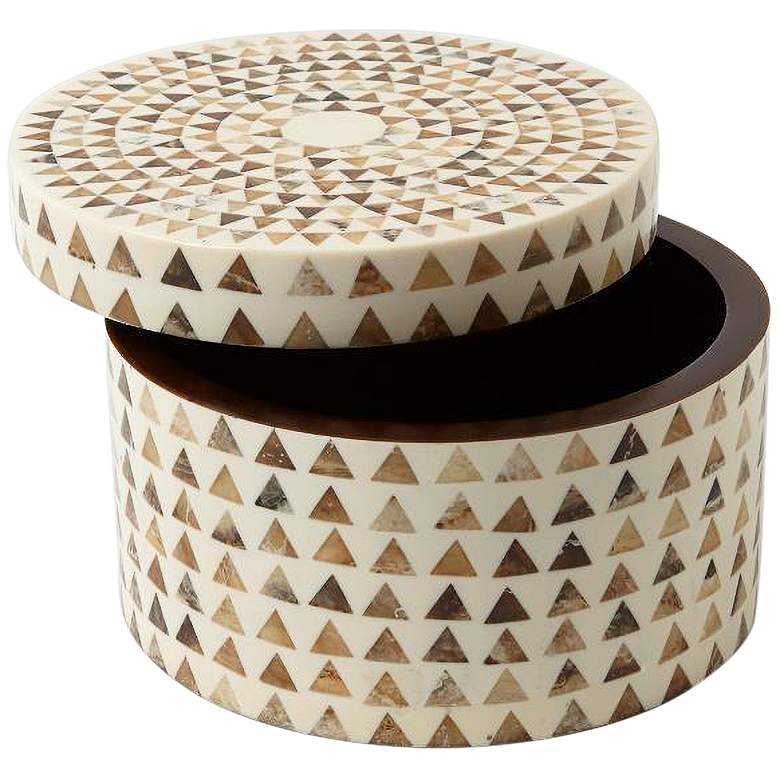 Image 1 Triangle Stripe Natural White and Brown 6 1/4"W Round Box