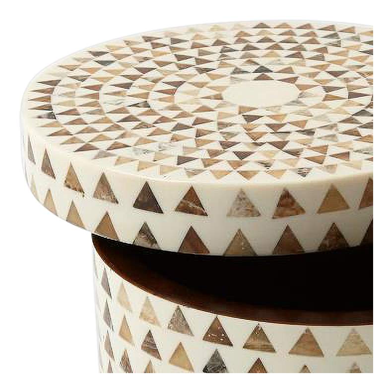 Image 2 Triangle Stripe Natural White and Brown 6 1/4"W Round Box more views