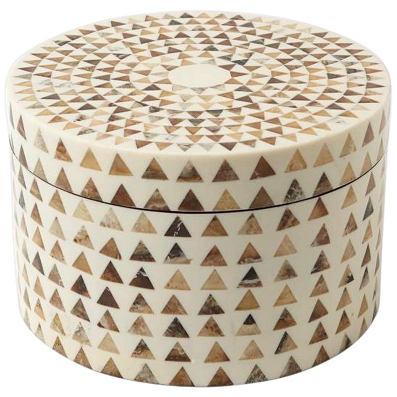 Image 1 Triangle Stripe Natural White and Brown 8 1/4 inchW Round Box