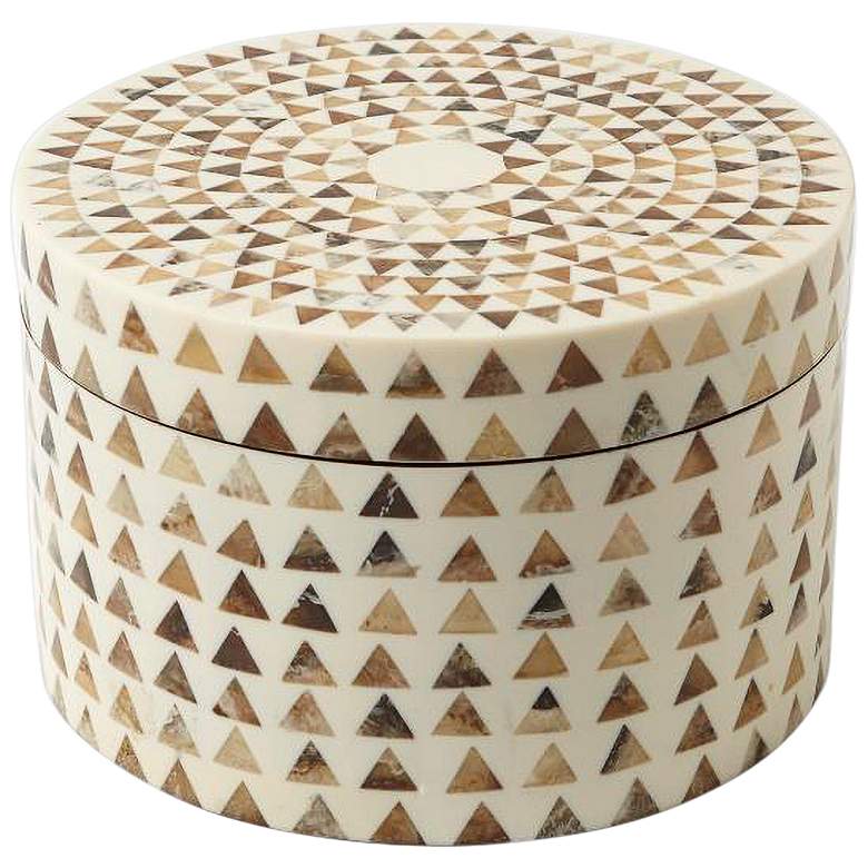 Image 1 Triangle Stripe Natural White and Brown 8 1/4"W Round Box