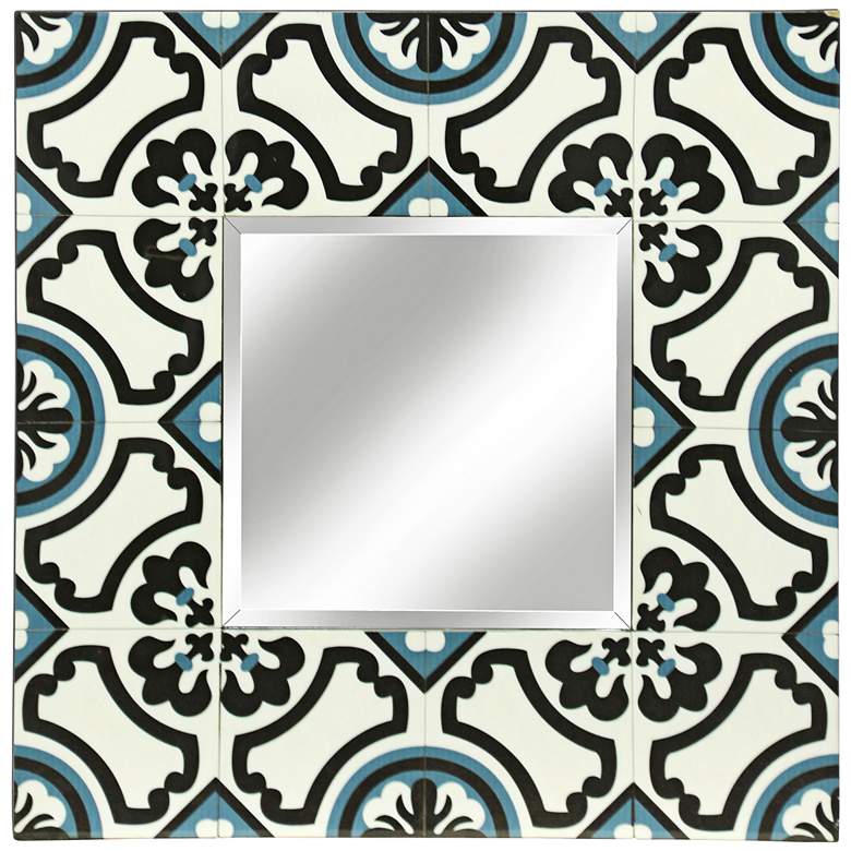 Image 1 Tribbey Hand-Painted Black and Blue Tile Square Wall Mirror
