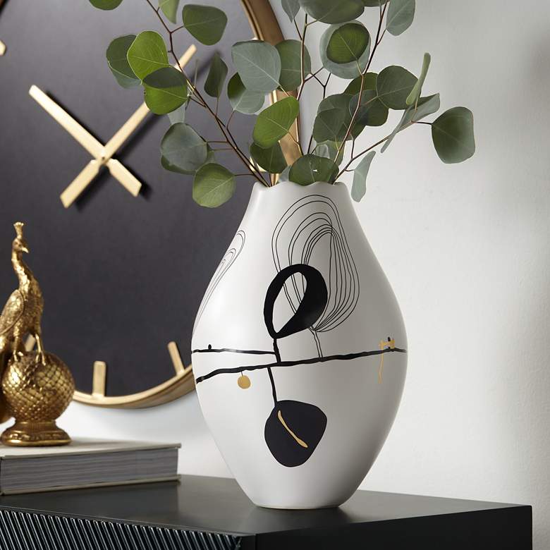 Image 1 Tribeca 10 3/4" High Matte White Decorative Graphic Vase