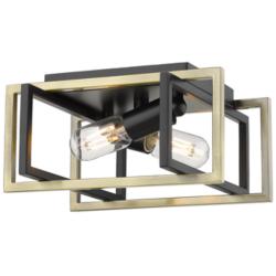 Tribeca 11 1/2&quot; Wide Matte Black 2-Light Flush Mount With Aged Brass