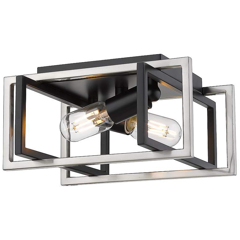 Image 1 Tribeca 11 1/2" Wide Matte Black 2-Light Flush Mount With Pewter Accen