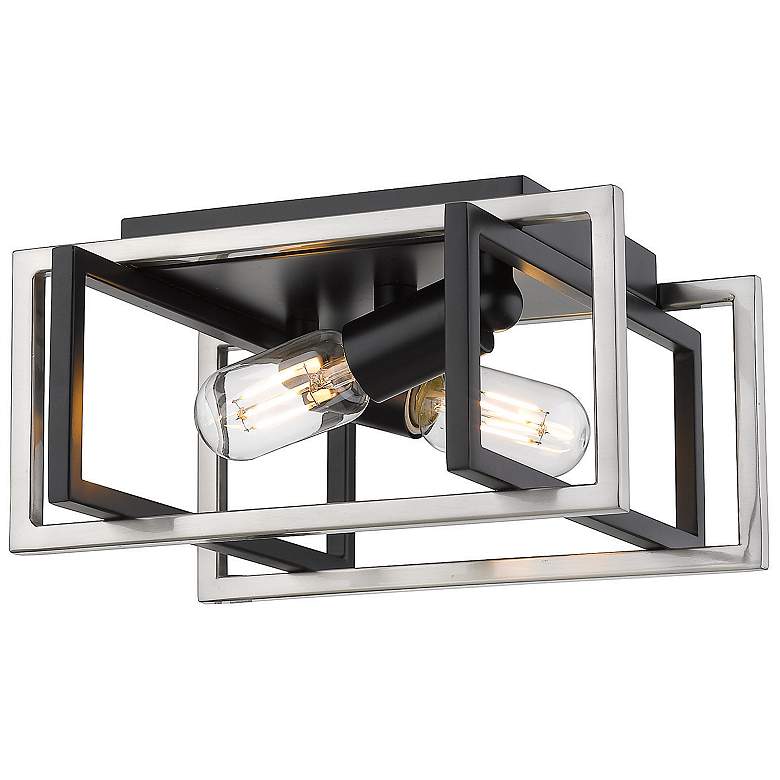 Image 1 Tribeca 11 1/2 inch Wide Matte Black 2-Light Flush Mount With Pewter Accen