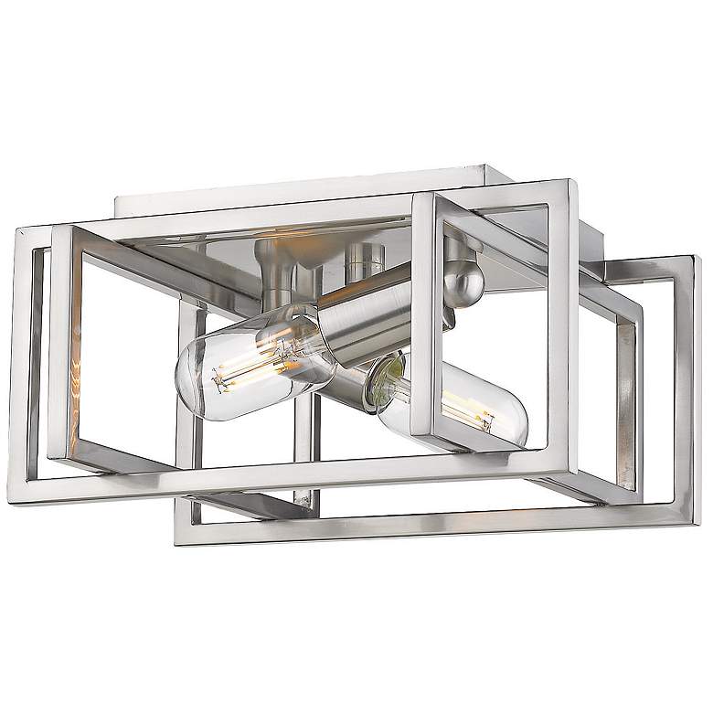 Image 1 Tribeca 11 1/2 inch Wide Pewter 2-Light Flush Mount With Pewter Accents