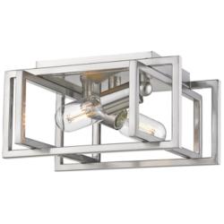 Tribeca 11 1/2&quot; Wide Pewter 2-Light Flush Mount With Pewter Accents