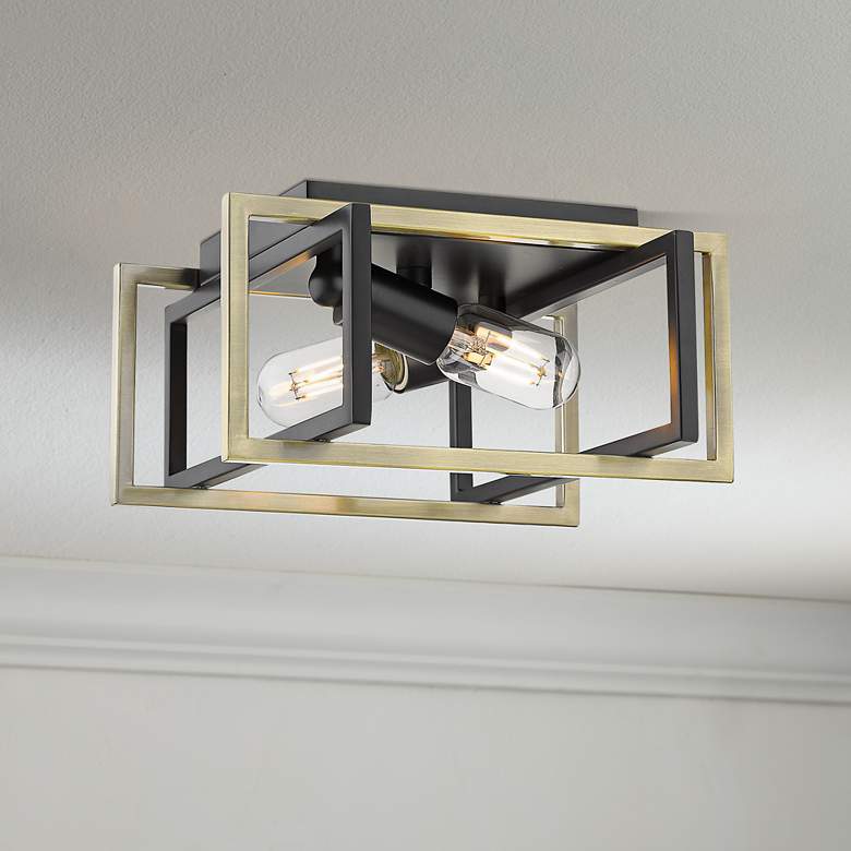 Image 1 Tribeca 11 1/2"W Matte Black and Aged Brass Ceiling Light