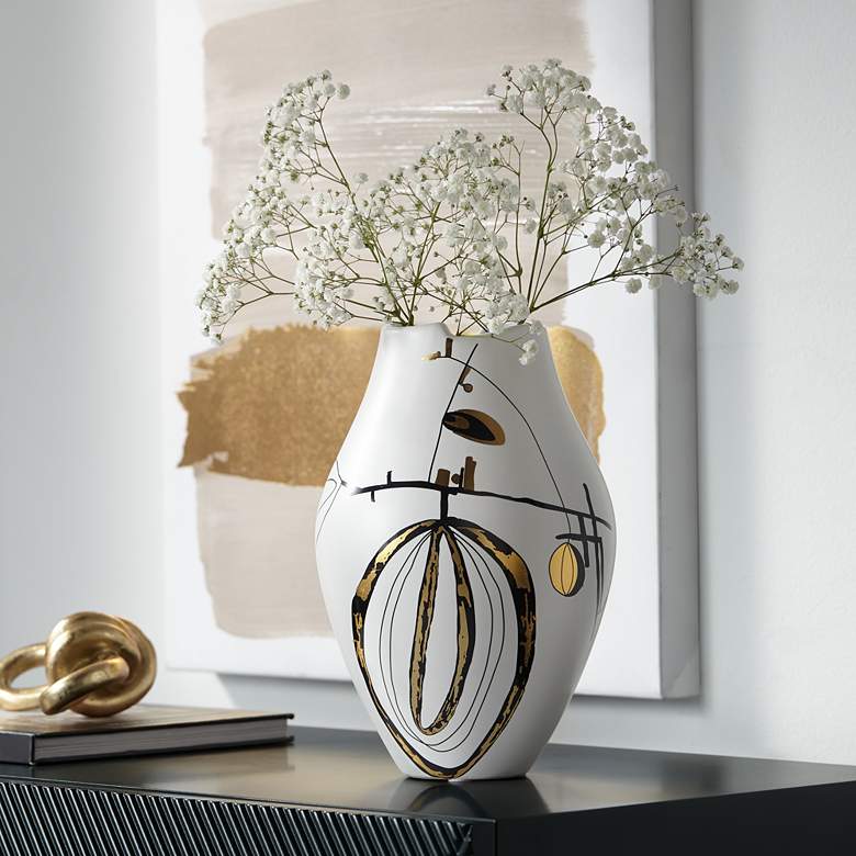 Image 2 Tribeca 12 1/2" High Matte White Decorative Graphic Vase