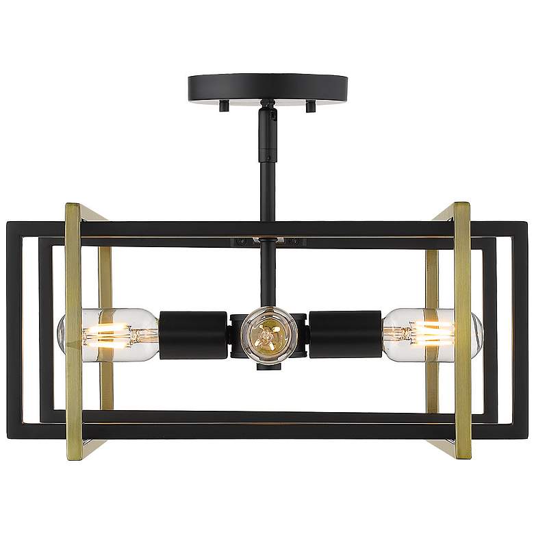 Image 1 Tribeca 15 1/2" Wide Matte Black 4-Light Semi-Flush With Aged Brass Ac
