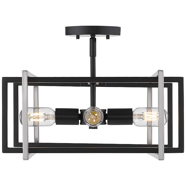 Image 1 Tribeca 15 1/2" Wide Matte Black 4-Light Semi-Flush With Pewter Accent