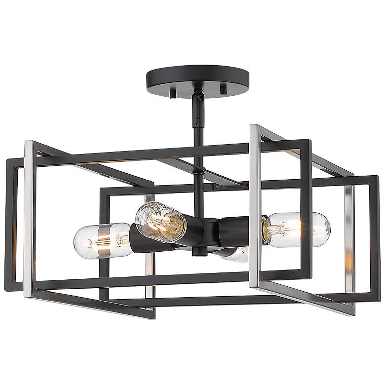 Image 3 Tribeca 15 1/2" Wide Matte Black 4-Light Semi-Flush With Pewter Accent more views