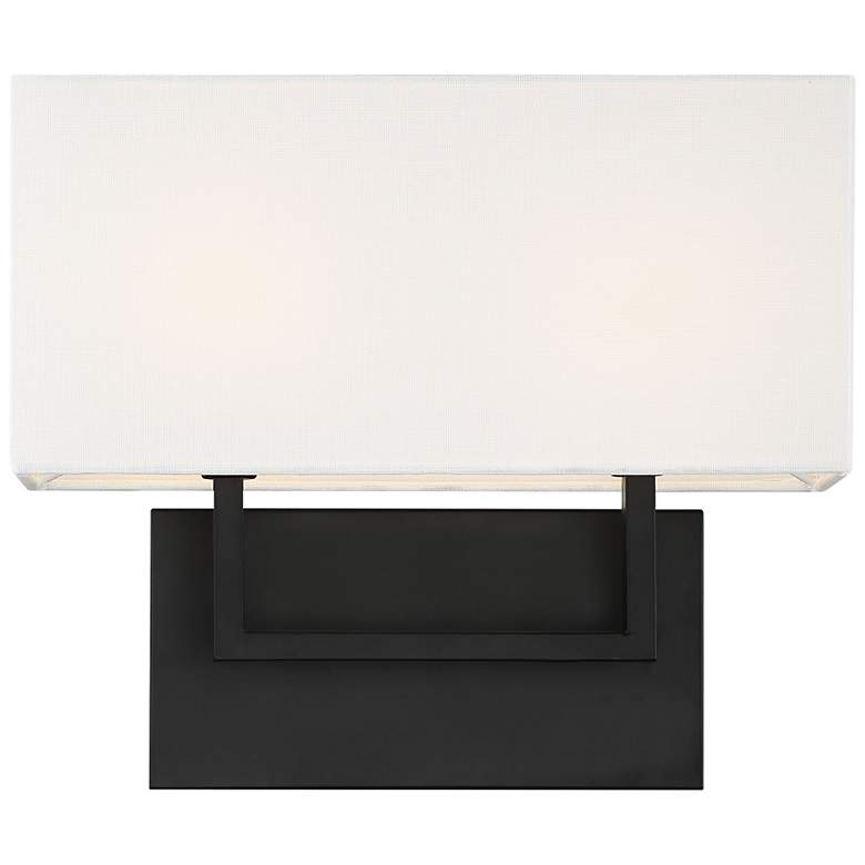 Image 1 Tribeca; 2 Light; Vanity; Aged Bronze Finish with White Linen Shade