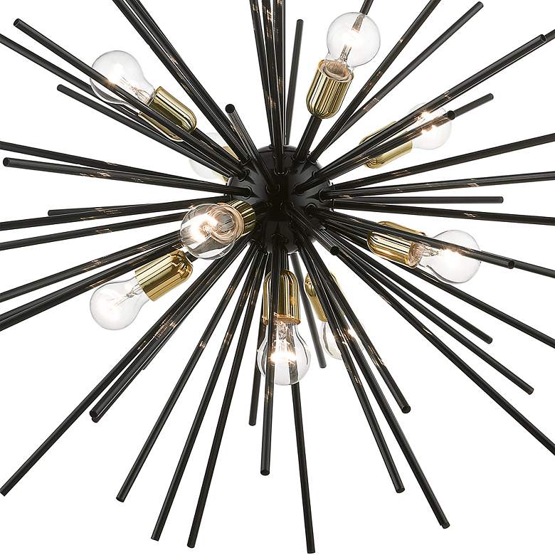 Image 5 Tribeca 34" Wide Shiny Black and Brass 9-Light Foyer Pendant more views