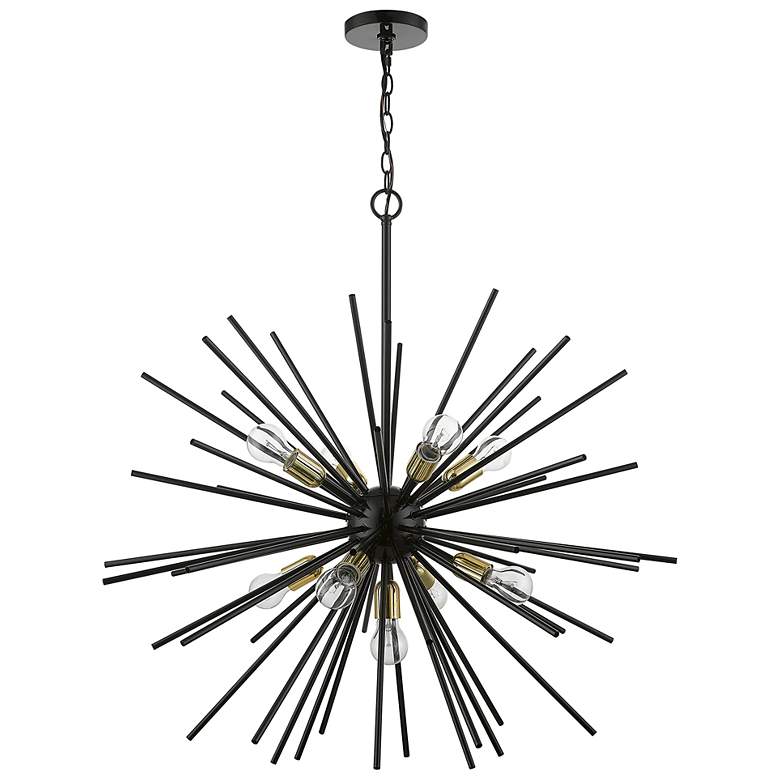 Image 7 Tribeca 34" Wide Shiny Black and Brass 9-Light Foyer Pendant more views