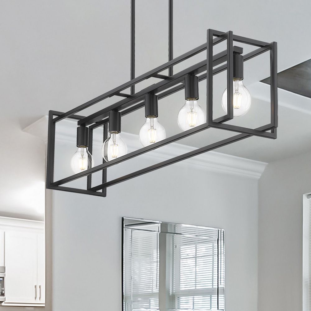 Tribeca 41" Wide Matte Black 5-Light Linear Pendant With Matte Black