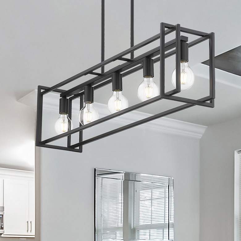 Image 1 Tribeca 41" Wide Matte Black 5-Light Linear Pendant With Matte Black