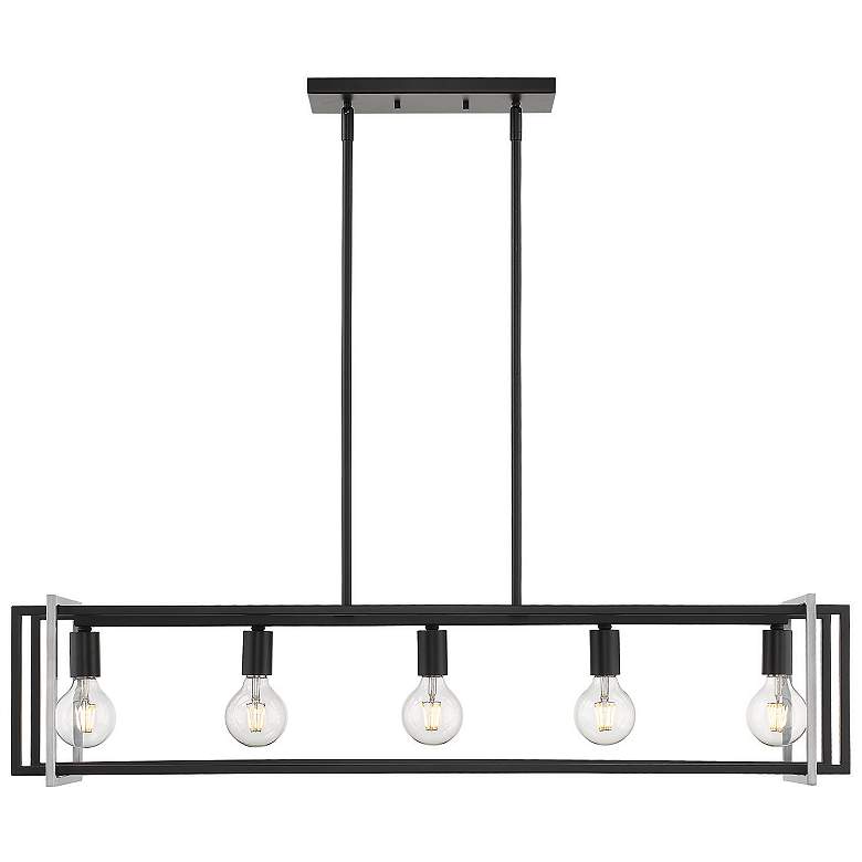 Image 1 Tribeca 41 inch Wide Matte Black 5-Light Linear Pendant With Pewter Accent