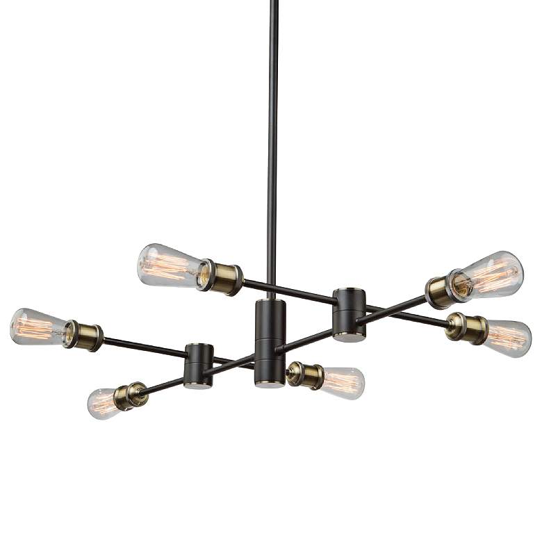 Image 1 Tribeca 6-Light Matte Black and Satin Brass Metal Chandelier