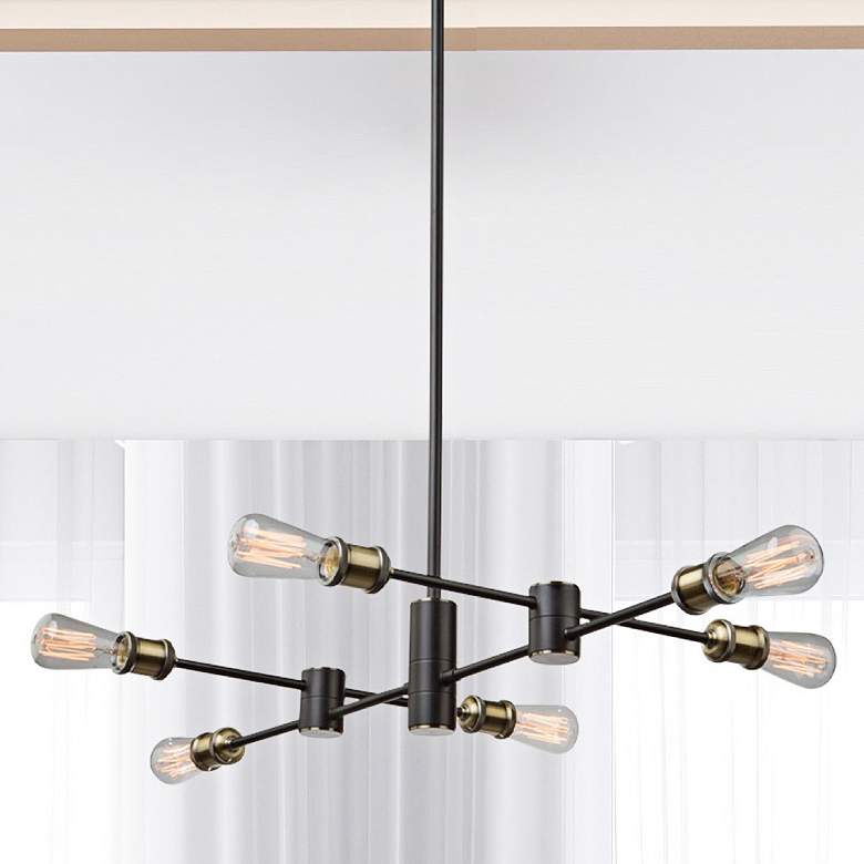 Image 1 Tribeca 6-Light Matte Black and Satin Brass Metal Chandelier