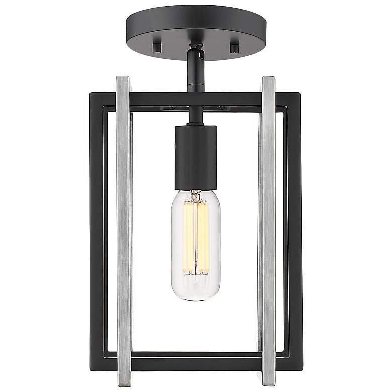 Image 1 Tribeca 7 1/4 inch Wide Matte Black Mini Pendant with Pewter Accents