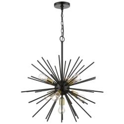 Tribeca 7 Light Shiny Black Pendant Chandelier with Polished Brass Accents