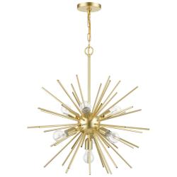 Tribeca 7 Light Soft Gold Pendant Chandelier with Polished Brass Accents