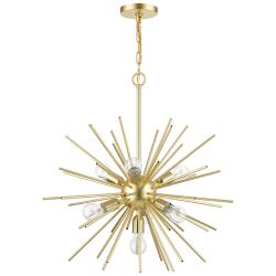 Tribeca 7 Light Soft Gold Pendant Chandelier with Polished Brass Accents