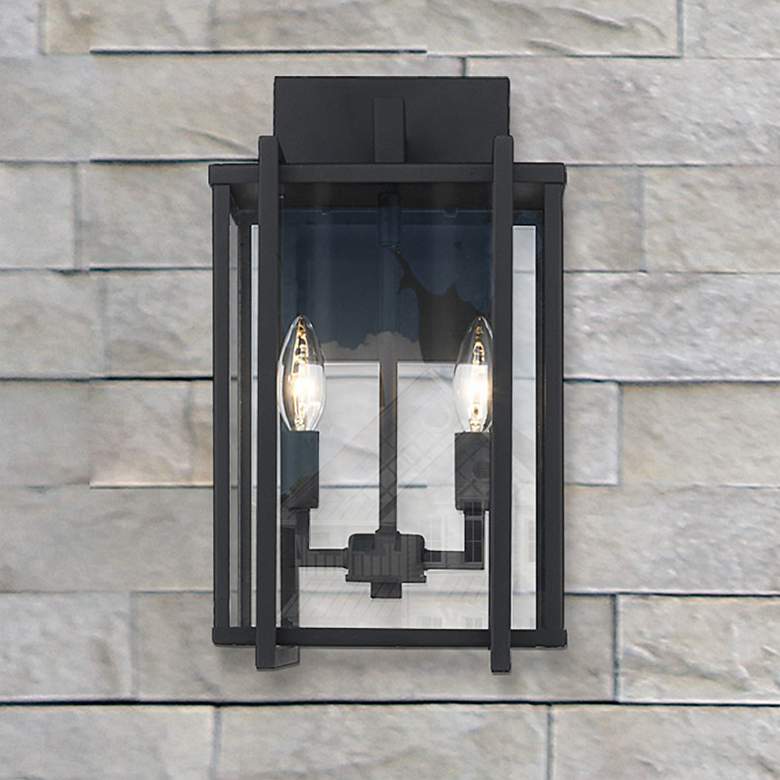 Image 1 Tribeca 8 1/2" Wide Natural Black 2-Light Outdoor Wall Light w/ Clear