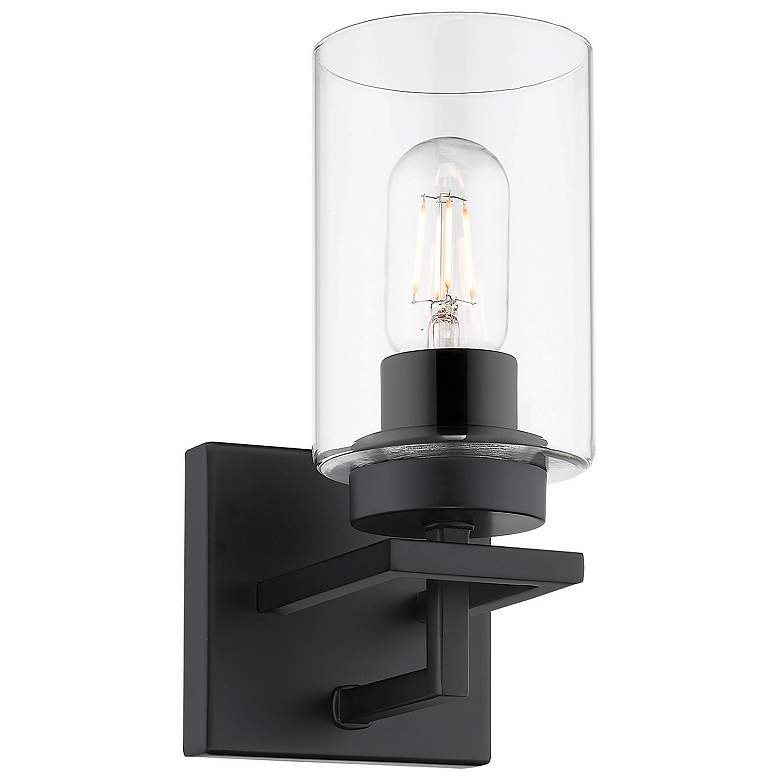 Image 1 Tribeca Matte Black 1-Light Wall Sconce with Clear Glass Cylinder