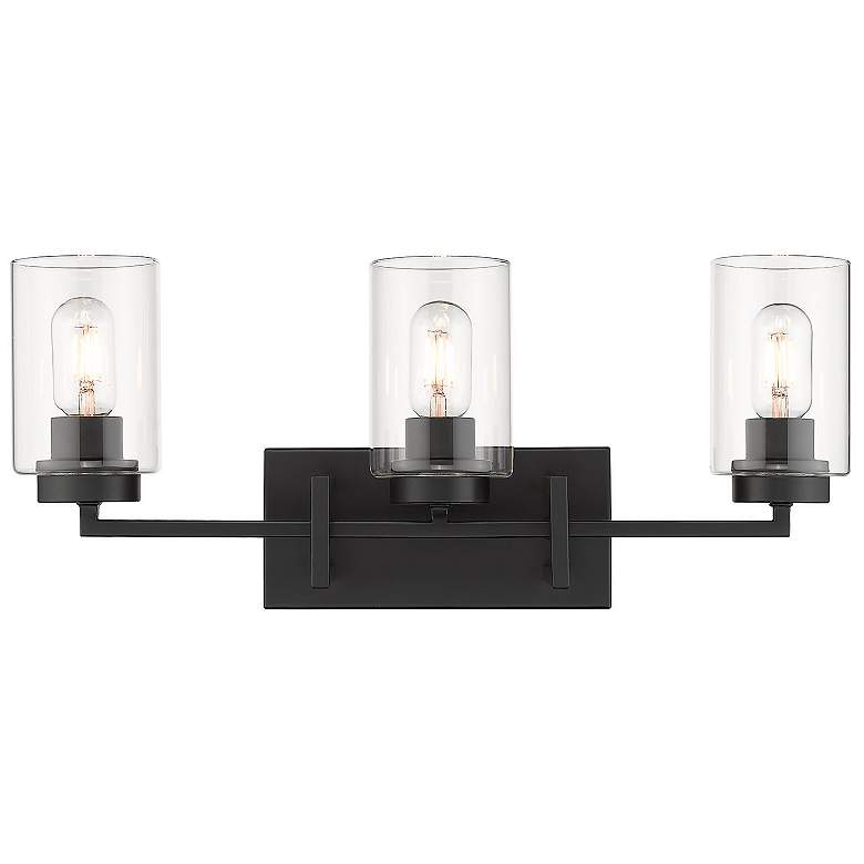 Image 3 Tribeca Matte Black 3-Light Bath Light with Clear Glass Cylinder more views