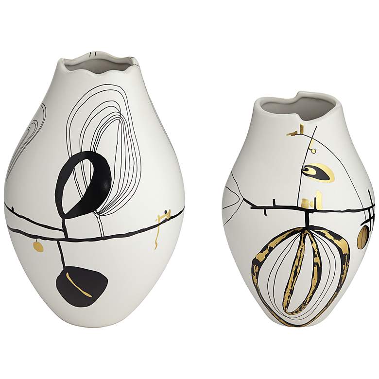 Image 3 Tribeca Matte White 2-Piece Decorative Graphic Vase Set