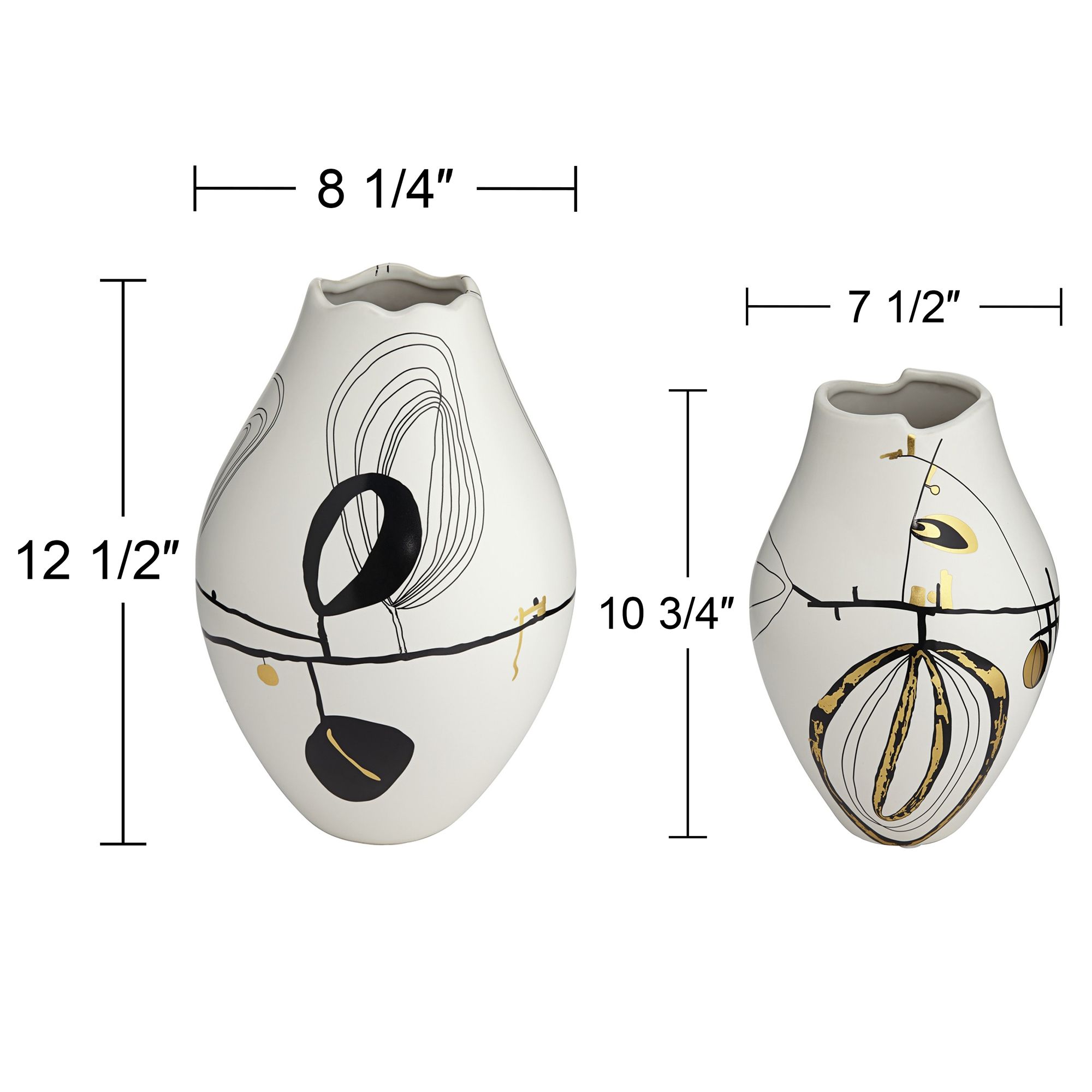 Tribeca Matte White 2-Piece Decorative Graphic Vase Set in scene