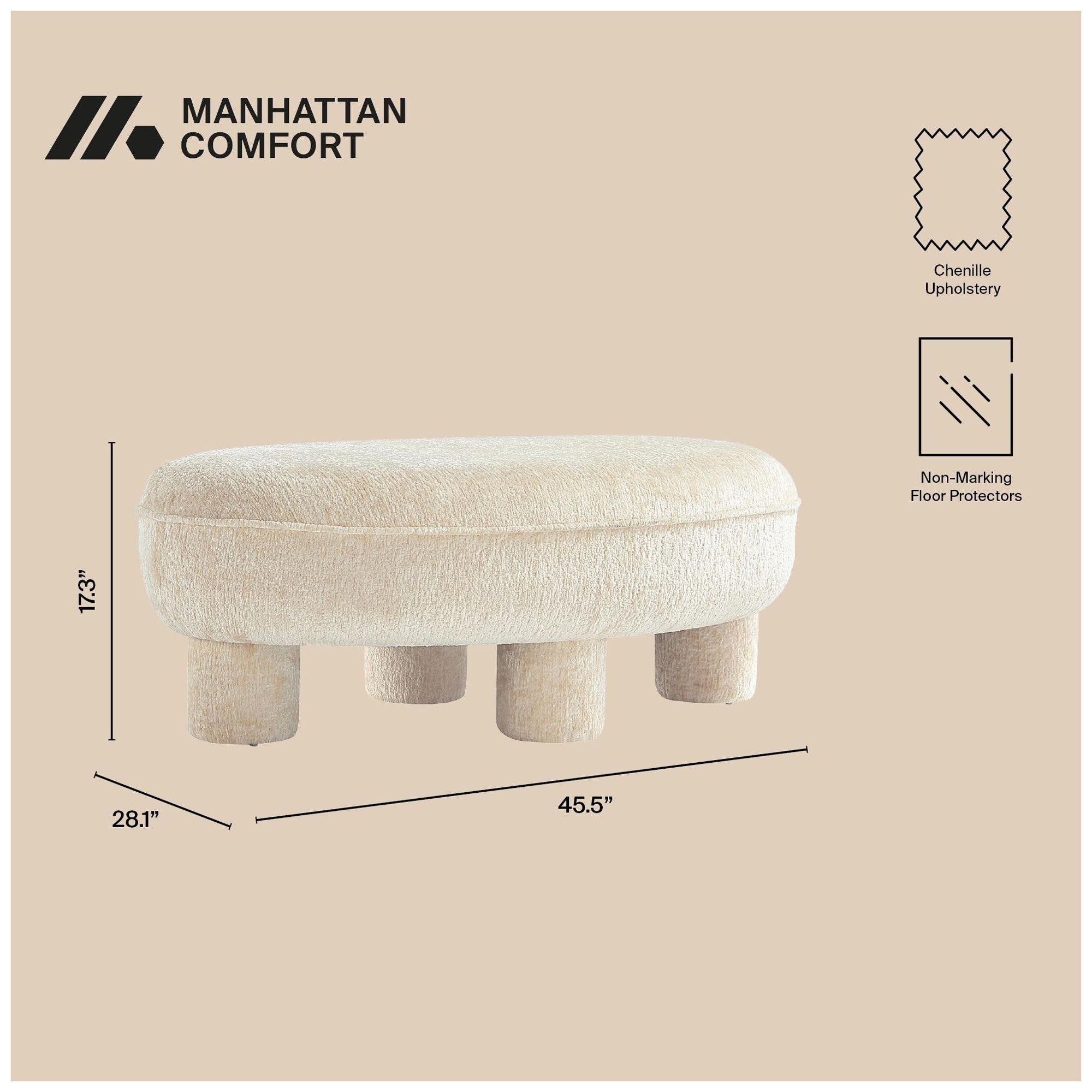 Image 5 Tribeca Mid-Century Modern Chenille  Accent Ottoman in Cream more views