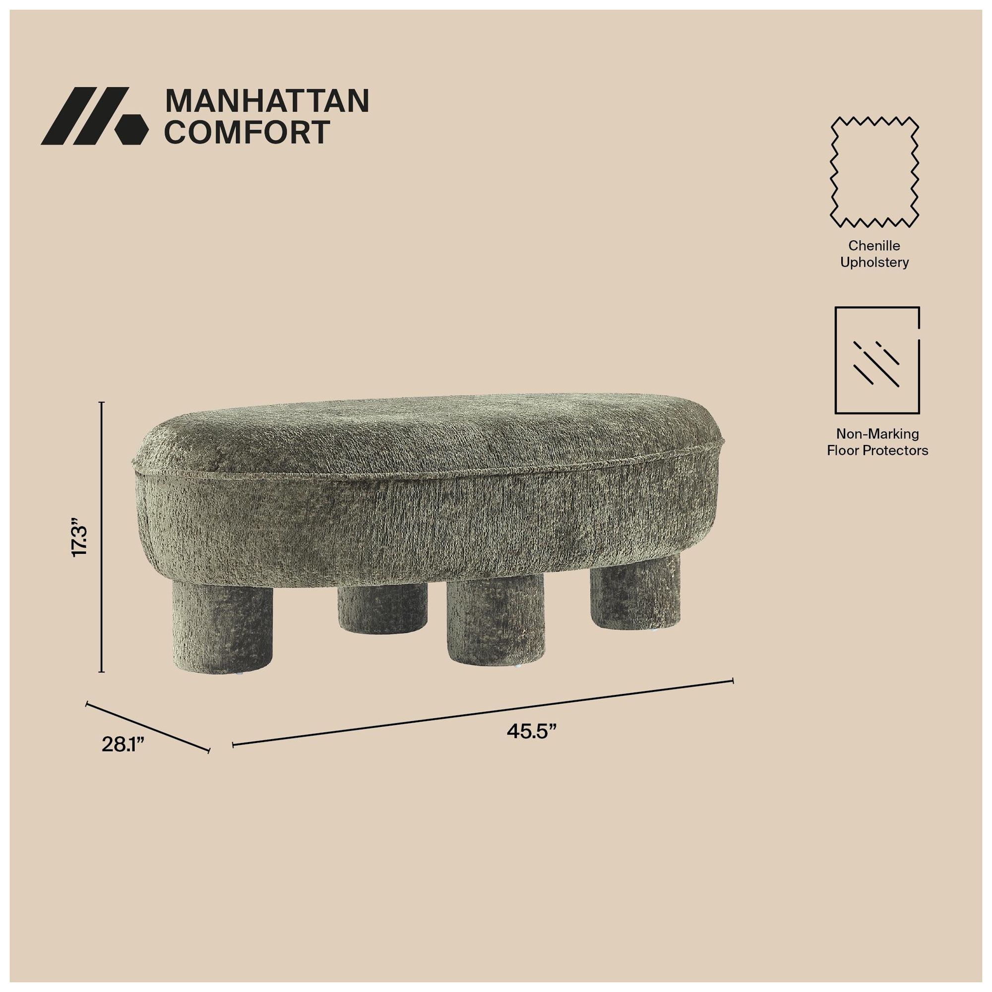 Image 5 Tribeca Mid-Century Modern Chenille  Accent Ottoman in Olive Green more views
